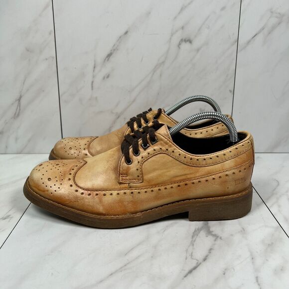 Bed Stu Mens Size 8.5 Brown Distressed Leather Wingtip Oxfords Dress Shoes - Picture 3 of 9